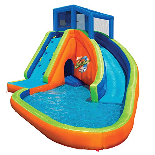 Banzai Sidewinder Falls Inflatable Outdoor Water Park Swimming Splash Pool, Sides, and Adventure Tunnel with Air Blower, Stakes, and Storage Bag